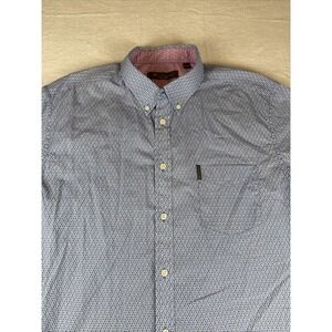 Ben Sherman Mens Button Shirt XL Blue Geometric Pattern Pocket Logo Cotton